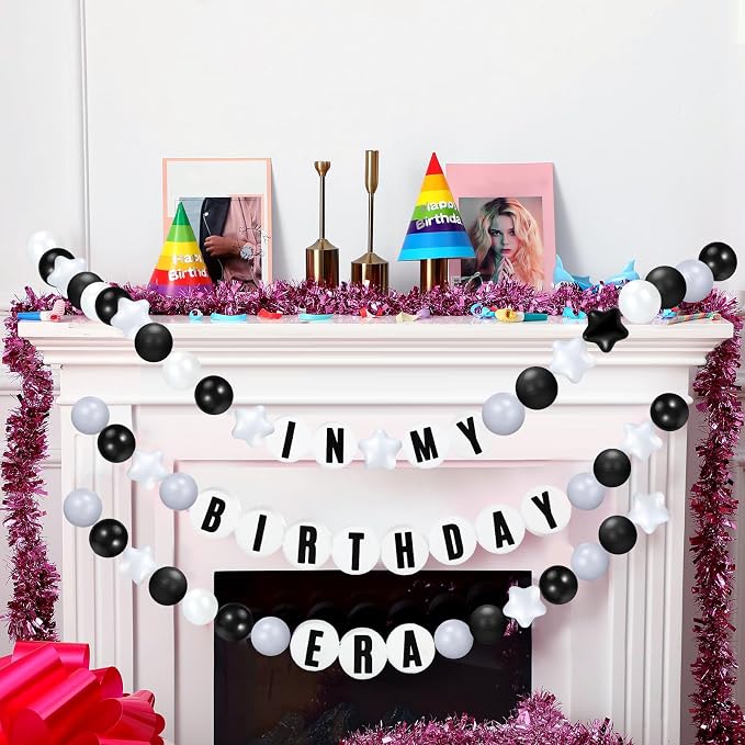 Simgoing 103 Pcs DIY Giant Friendship Bracelet Lei Kit Extra Large Beads Garland Jumbo Birthday Friendship Banner Kit Famous Singer Customizable Party Decor for Classroom(White Gray Black)