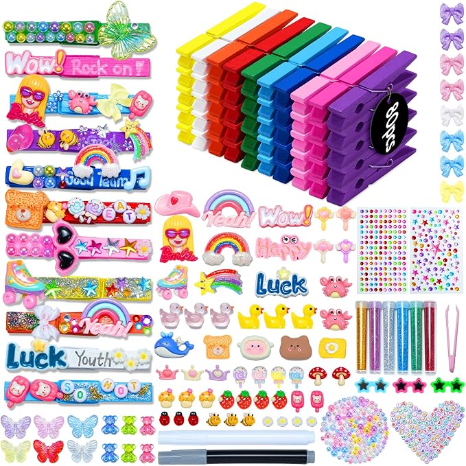 Cheer Pins for Cheerleaders, 80 Pcs Team Spirit Clips Making Kit, Wooden | 250+ Pcs Mini Resin Charms, Bows, Beads, Stickers, Fade-resistant, Ideal for Team Activities, Backpack Deco, Gift Giving
