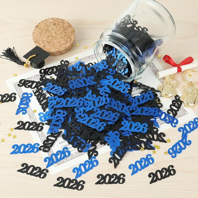 Graduation Confetti 2026, Congrats Grad Confetti Class of 2026, 60g Blue Black Glitter Graduation Table Centerpiece for Graduation Party Decorations Senior High School Celebration Party Supplies
