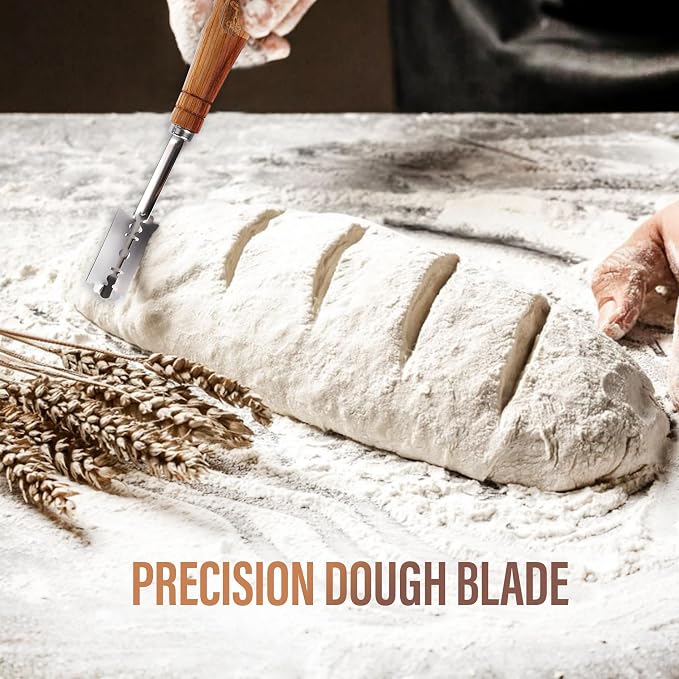 RICCLE Bread Lame Slashing Tool, Oakwood Ergonomic Handle Dough Scoring Knife with 10 Razor Blades and Storage Cover