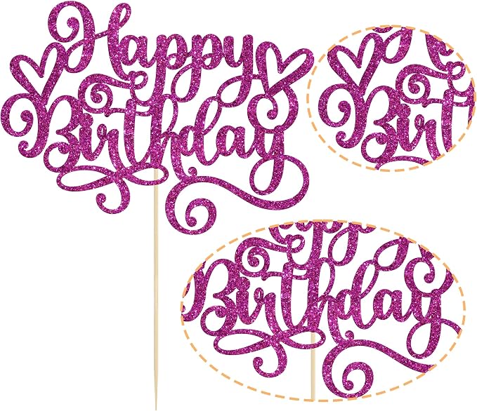 Gyufise 1Pcs Happy Birthday Cake Topper Glitter Cake Pick for Celebrating Anniversary Party Cake Decorations Supplies Purple