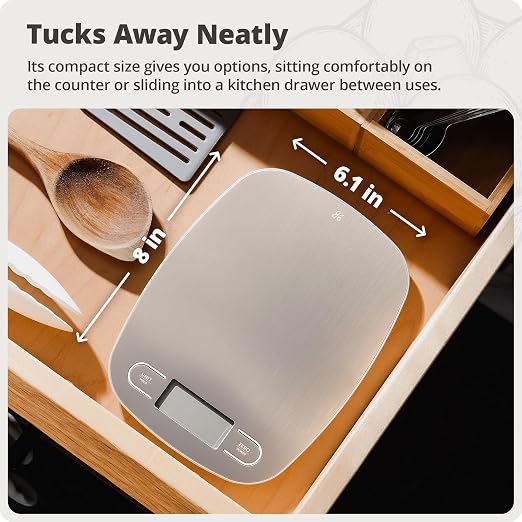 Greater Goods Food Scale – Digital Kitchen Scale, 1g Precision, Easy-Tare & Quick Conversion, Slim Compact Design, Durable & Portable | Ideal for Cooking, Baking & Meal Prep (Stainless Steel)