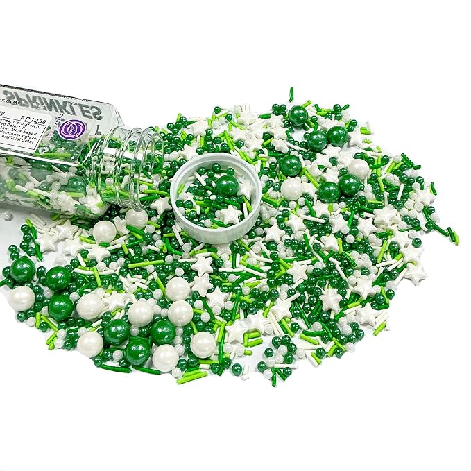 Green and White Pearl Jimmies Sprinkles for Cake Decorating Edible Star Sugar Pearls Patrick's Day Sprinkles Valentines Halloween Cake Cookie Cupcake and Cake Topper Decorations