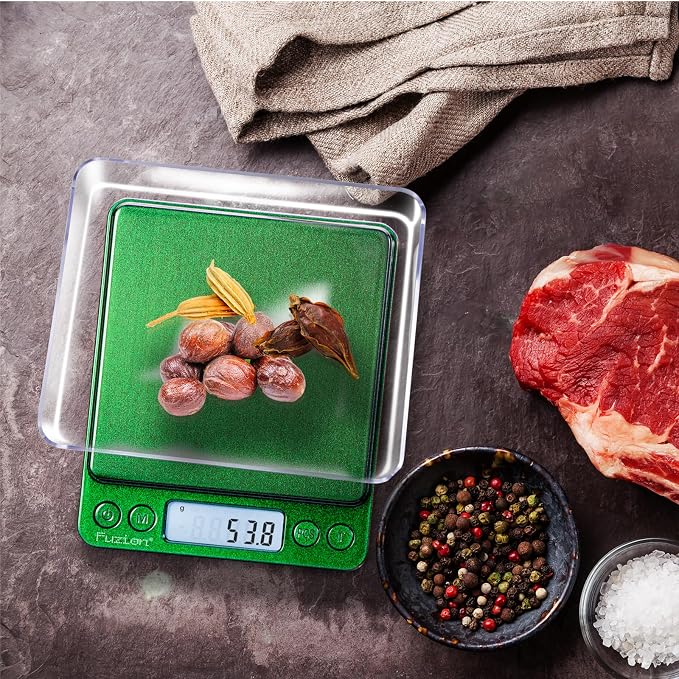 Fuzion Small Gram Scale 3000g, Digital Kitchen Food Scale, Gram and Ounce | Ombré, 0.1g Accuracy, 6 Modes, 2 Trays Included, Tare, Piece Counting, For Food, Coffee, Cooking, Herb, Reptiles, Coins