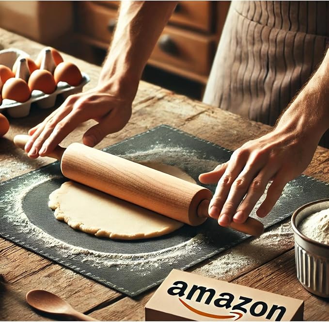 Classic Wooden Rolling Pin for Baking - 17-Inch Natural Beechwood Dough Roller with Easy-Grip Handles - Perfect for Bread, Pizza, Pastries, Cookies - Durable and Lightweight Kitchen Tool