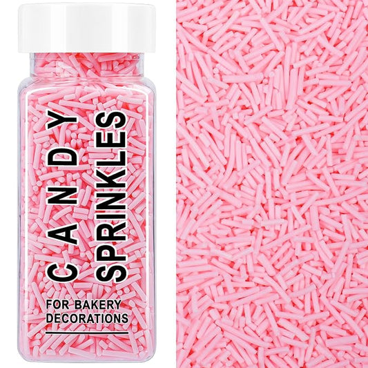 Pink Sprinkles, Edible Light Pink Jimmies Sprinkles for Baking Topping, Cupcakes, Cookies, Ice Cream & Cake Decorating, Wedding Party Valentines Supplies