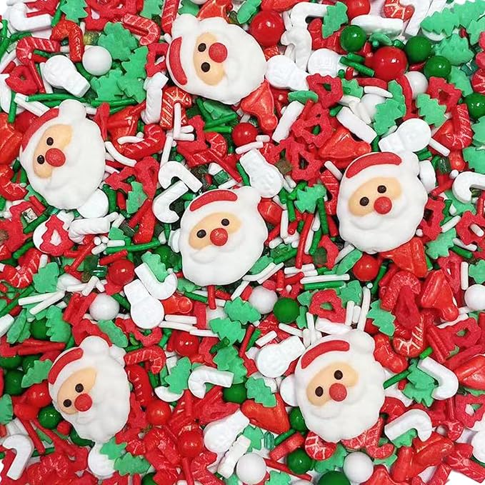 Sentovac Christmas Santa Claus Tree Sprinkle Red Green Mix Sprinkles Edible for Cake Decorating Cookie Cupcake Topper Baking Decorations Halloween Christmas Supplies 3.53 Oz