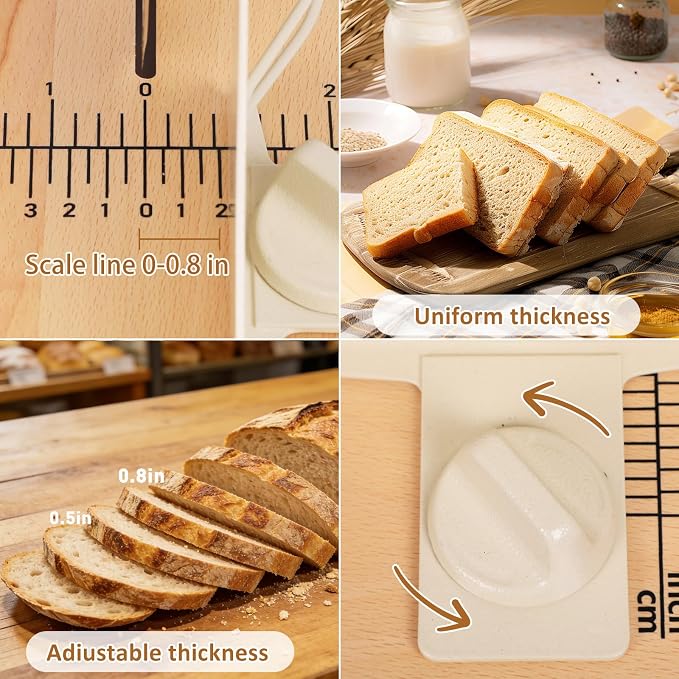 Upgraded Manual Bread Slicer for Homemade Sourdough Bread, Metal Guide & Adjustable Thickness, Classic Hand Crank Home Bread Slicer for Homemade & Commercial Use & Stainless Steel Blade