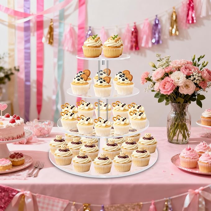 Cupcake Stand, 4 Tier Cupcake Stands for 38 Cupcakes, Round Acrylic Dessert Table Display, Clear Cupcake Tower Holder Display for Birthday, Wedding, Baby Shower, Party