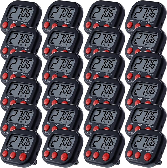 Leumoi 24 Pcs Digital Kitchen Timers Magnetic Back Timers Bulk Large Screen Loud Alarm On/Off Switch Minute Second Count up Countdown Memory Setting for Cooking Classroom Exercise(Black and Red)
