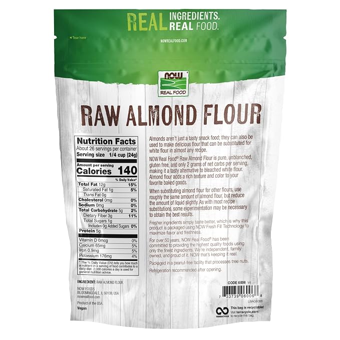 NOW Foods, Almond Flour with Essential Fatty Acids, 5 g Carbs per Serving, 22-Ounce (Packaging May Vary) (Pack of 2)