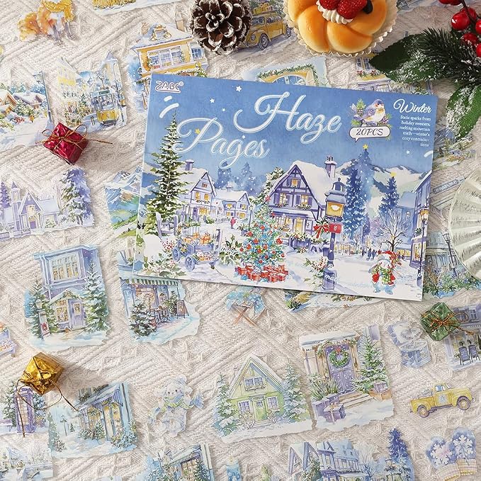 Transparent PET Winter Landscape Sticker Book for Journaling, 20 Sheets Large Pre-Cut Scenery Stickers for Scrapbooking Supplies, Collage Decorative, 9.25 x 6.58 inches