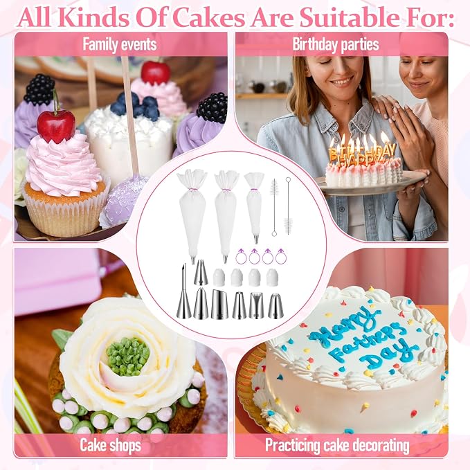Reusable Piping Bags and Tips Set, Cotton Reusable Piping Bag 12+14+16", with Coupler, Stainless Steel Nozzles & Cleaner, Easy to Clean, Eco-Friendly Baking Kit for Cake Decorating