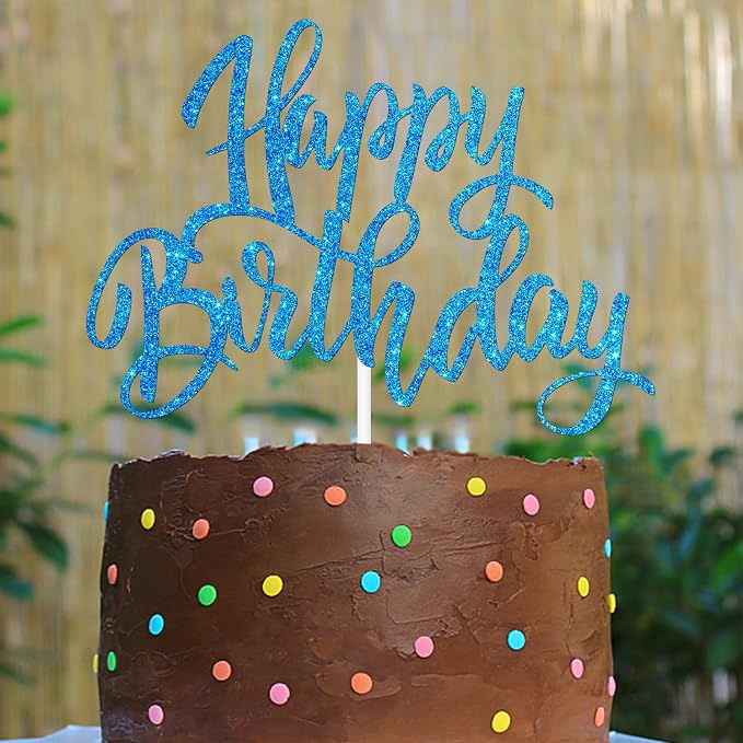 Happy Birthday Cake Decorations, Gold Double-Sided Glitter Letters, Birthday Party Supplies, Cake Topper Decorations (blue)