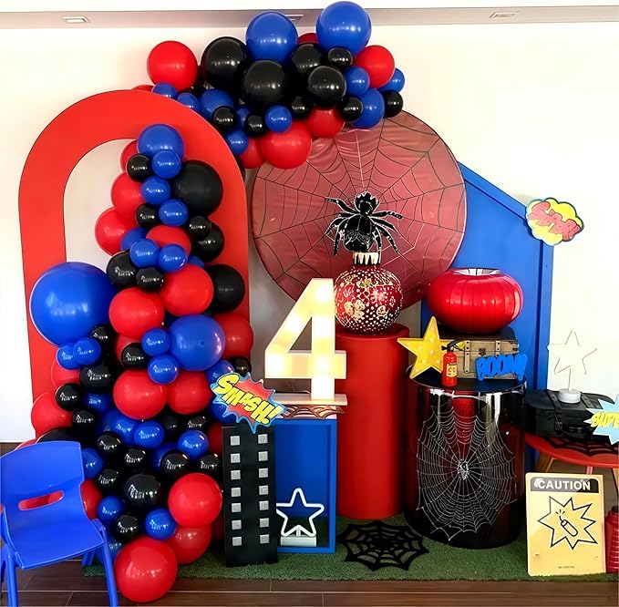 Red Blue Black Balloon Arch Garland Kit, 101 Pcs Matte Red Black and Royal Blue Latex Balloon Garland Set for Boys Kids Man Halloween Cool Spider Theme Party Birthday Graduation Party Decorations