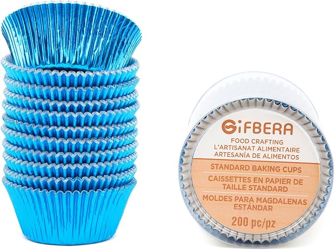 Gifbera Blue Foil Cupcake Liners Standard Muffin Wrappers for Baking, 200-Count