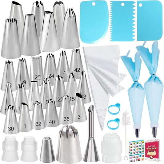 Makmeng Piping Bags and Tips Set - 50Pcs Cake Decorating Supplies Kit with Icing Frosting Nozzles,Icing Scrapers,Reusable & Disposable Pastry Bags - Baking Tools for Cookies,Cupcakes Cake Decorating