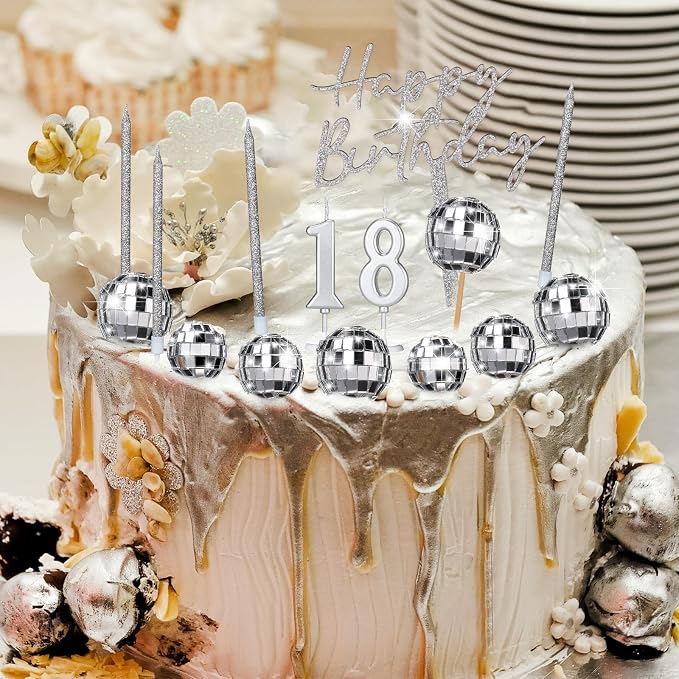 Yerliker 34 Pcs Happy Birthday Cake Toppers Decorations Birthday Candles DIY Cake Decor for Men Women Wedding Anniversary(Disco Color)