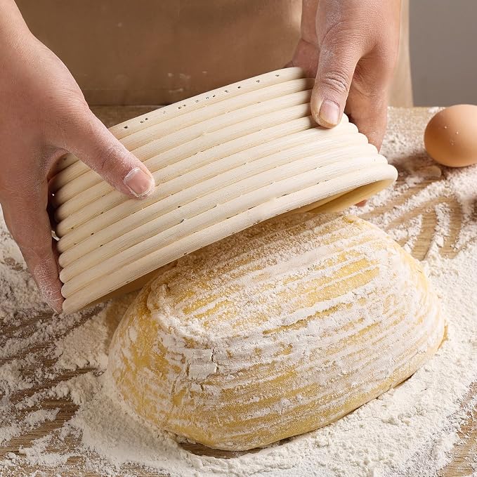 Bread Proofing Baskets Set of 2 8 inch Oval Shaped Dough Proofing Bowls W/Liners Perfect for Professional & Home Sourdough Bread Baking (8Inch, Oval Shaped)