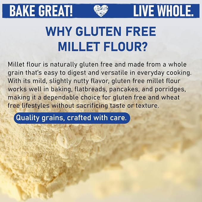 Great River Milling Organic Millet Flour | USDA Organic, Naturally Gluten Free, Non-GMO, Vegan, Kosher | Mild, Nutty Flavor for Baking, Flatbreads, Pancakes & Porridge | 25 Lb