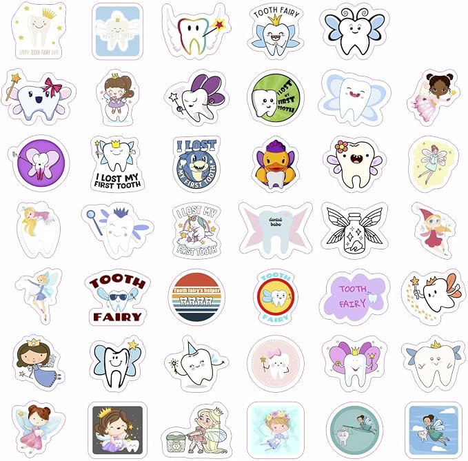 100Pcs Tooth Fairy Stickers for Water Bottle and Laptop - Tooth Fairy Party Supplies & Decorations, Waterproof Vinyl Decals, Dental and Fantasy Stickers, Gifts for Women & Men