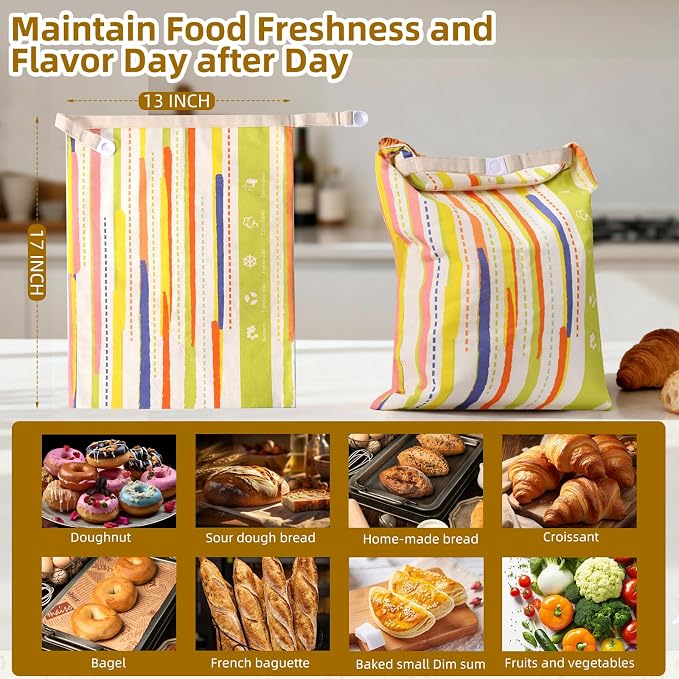 2 Pack Beeswax Bread Bags for Sourdough Homemade Bread，XL Reusable Beeswax Bread Storage Bag，Portable with large capacity，Keeps Fresh, Easy to Clean