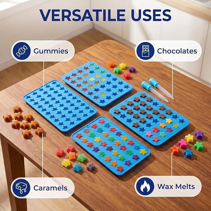 Star Gummy Candy Molds - 240 Cavity Silicone Candy Molds with 2pcs Dropper for Hard Candy, Gummy, Caramels, Chocolate, Ganache, Ice Cubes