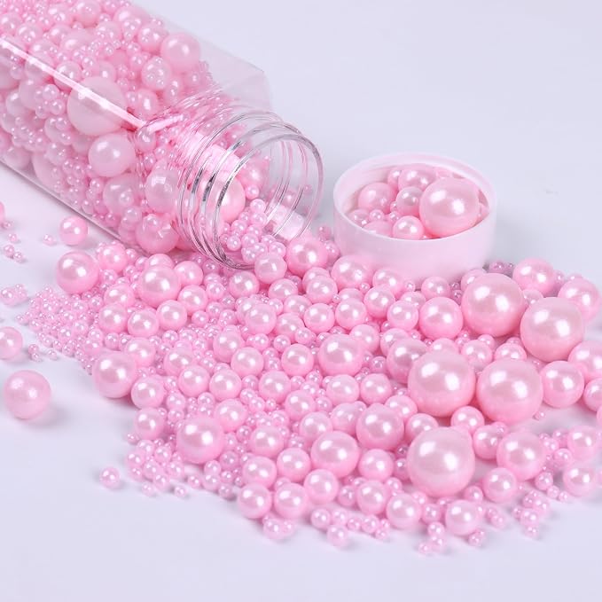 Pink Sprinkles for Cake Decorating 3.5 Ounces, Edible Sugar Pearls Mixing Sizes for Cupcake Topper, Cookies, Ice Cream Toppings Cake Decorations for Party Celebrations