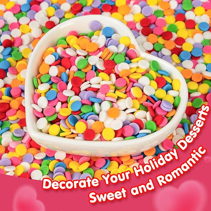 Edible Confetti Sprinkles,Colorful Round Cake Decoration for Desserts,Rainbow Circular Candy,Pastel Circle Sprinkles for Cake Baking,Perfect For Birthday Wedding Party Decorating Supplies