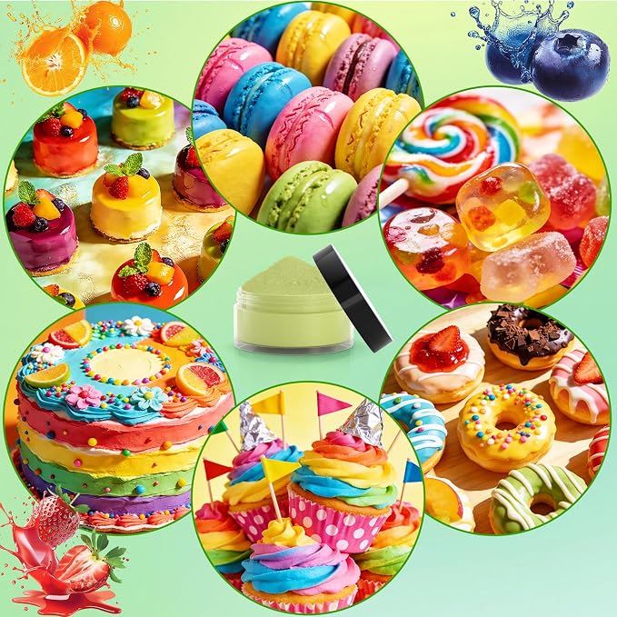 Natural Food Coloring - 12 Colors Plant Based Food Coloring Powder, FD&C & Artificial Dye Free, High Concentrated Natural Food Dye for Baking, Frosting, Fondant, Cake Decorating - 4g/0.14oz each
