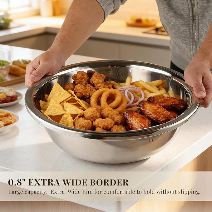 Mixing Bowls Set of 4, Stainless Steel, 7.9-14.2 Inch | Includes 7.9, 8.6, 10.2 and 14.2 inch bowls for baking, mixing dough, preparing salad and everyday kitchen use