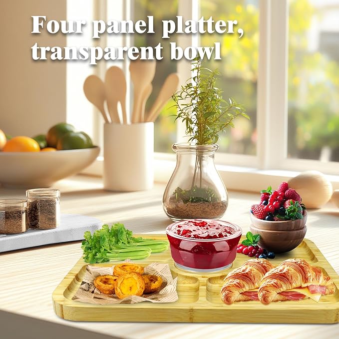cutesun Bamboo Cake Stand with Lid - Rectangular Cake Holder, 16'' 2-in-1 Dessert Table Display Set & Charcuterie Board for Cheese, Chips, Fruit Platter, Large/big Acrylic Cake Dome Cover, Natural