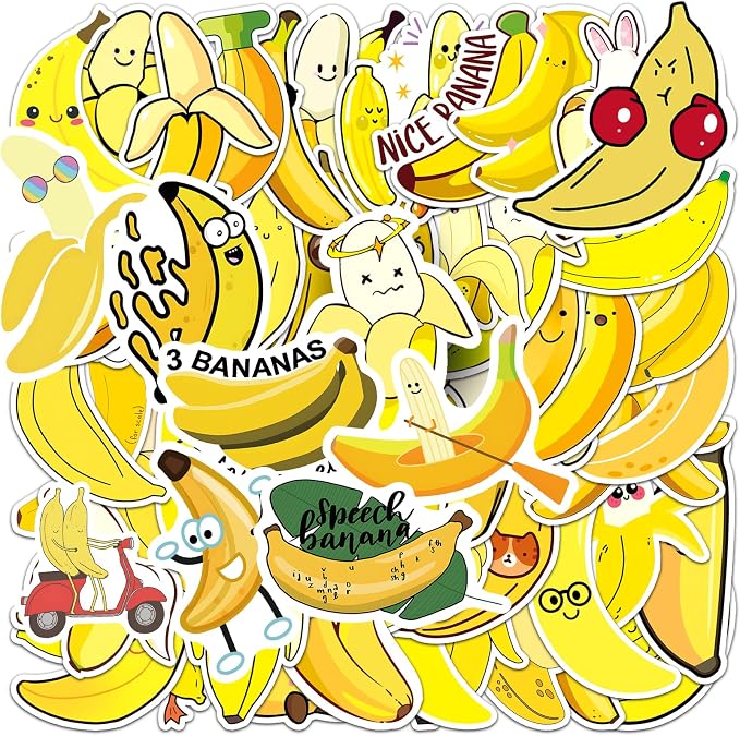 Banana Stickers 110PCS, Vinyl Waterproof Banana Decals for Water Bottle Student Laptop Luggage Guitar Gifts for Teens Girls Kids Adult