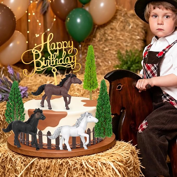Hooqict 9Pcs Horse Cake Decorations Set with Happy Birthday Cowboy Cake Toppers for Western Cowboy Themed Horse Birthday Party Decorations Supplies