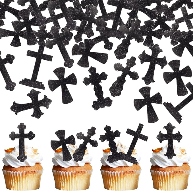 60 PCS Edible Cross Cupcake Toppers Wafer Paper God Bless Cupcake Toppers Edible Christian Baptism Cross Cupcake Picks for Religious Theme Baby Shower Birthday Party Cake Decorations Supplies Black