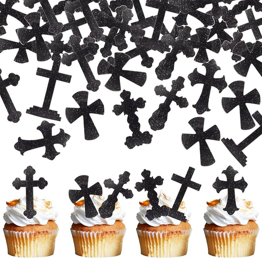 60 PCS Edible Cross Cupcake Toppers Wafer Paper God Bless Cupcake Toppers Edible Christian Baptism Cross Cupcake Picks for Religious Theme Baby Shower Birthday Party Cake Decorations Supplies Black