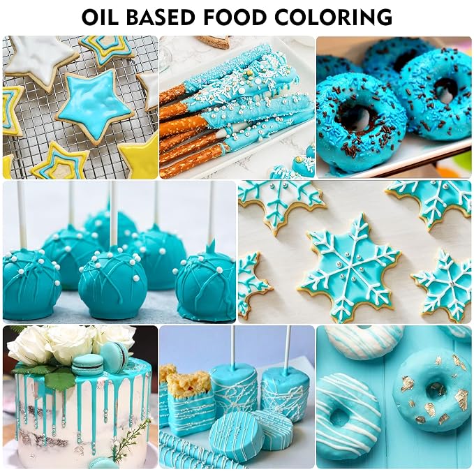 Oil Based Food Coloring - Vibrant Food Coloring for Chocolate, Candy Melts, Baking, Cake Decorating - Upgraded Edible Food Color Dye for Icing, Fondant,Butter, Cookie, DIY Crafts - 2 Fl.oz (Cyan)