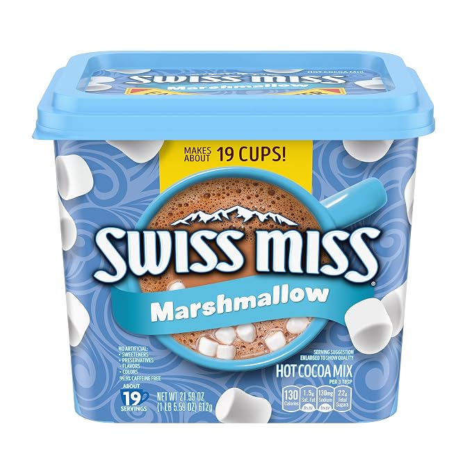 Swiss Miss Hot Cocoa Drink Mix, Milk Chocolate with Marshmallows, Hot Cocoa Bar Supplies, 21.59 oz. Canister
