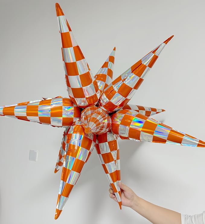 2 * 12Pcs Orange Silver Holographic Explosion Pointed Star Foil Balloons/Football Game Day/The Life of A Showgirl Party/Tay*lor Sunset Coastal Birthday, Glam Showgirl Era Party (2Pcs Orange Laser)