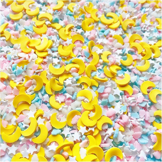 EHOPE 100G Fake Sprinkles Polymer Sprinkles Faux Sprinkles Resin Sprinkles Clay Sprinkles For Resin Fake Candy Sprinkles for Nail Art DIY Crafts Cake Phone Case (100G Moon Stars)