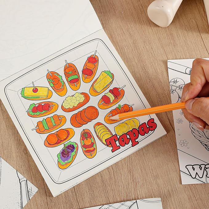 2 PCS World Food Coloring Book for Adults Relaxation and Teens Stress Relief, 60 Pages Spiral Coloring Book for Women,Mindfulness Stress-Free Patterns for Adult to Relax Relieve Anxiety Gifts
