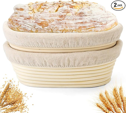 Banneton Bread Proofing Basket, 2 Pack 10 inch Oval Shaped Sourdough Banneton Baskets, Banneton Bread Basket for Sourdough Baking Supplies