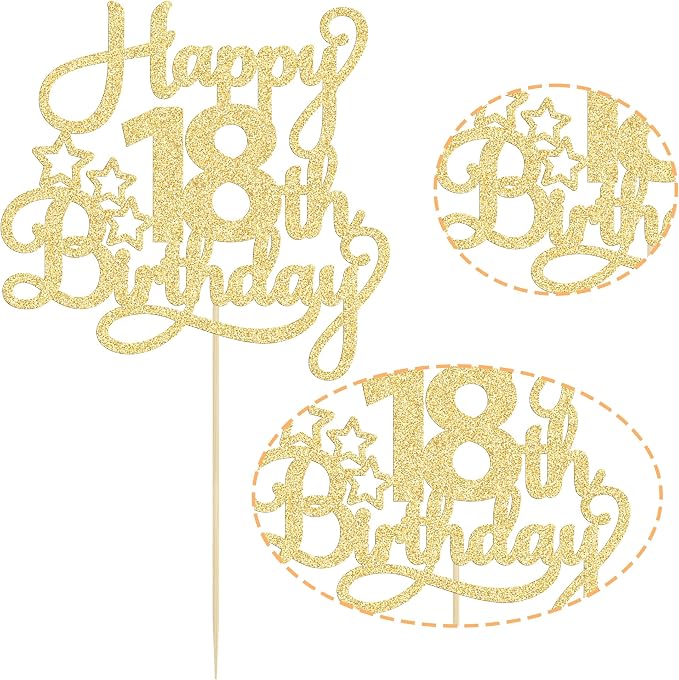 1 Pack Happy 18th Birthday Cake Topper Gold Glitter 18 & Fabulous Cheers to 18 Years Old Birthday Cake Pick for Celebrating 18th Birthday Anniversary Party Cake Decorations Supplies