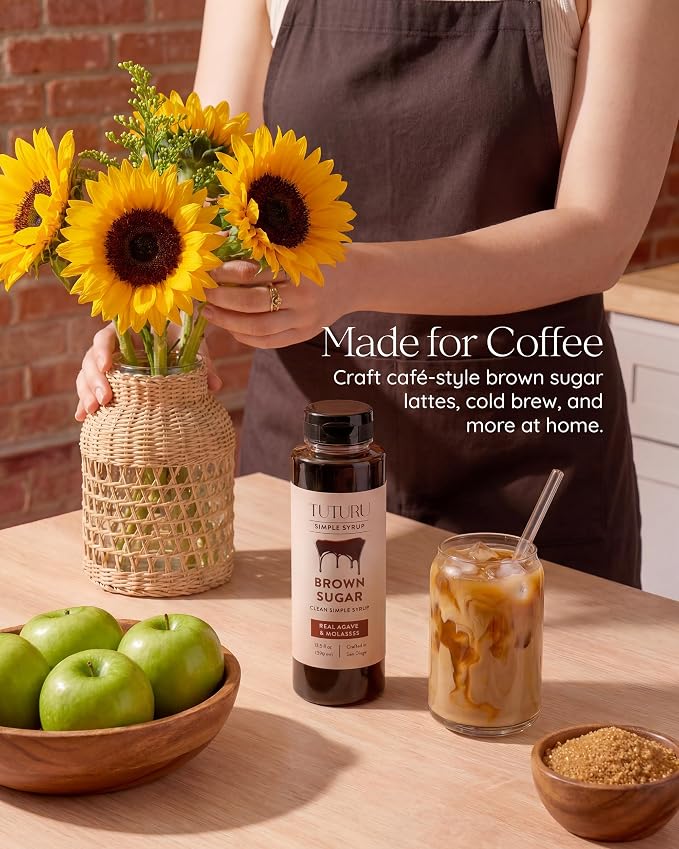 Brown Sugar Agave Simple Syrup for Coffee & Cocktails - Clean Simple Syrup Sweetened with Raw Agave Nectar and Molasses - 13.5 oz