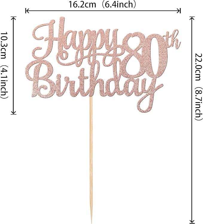 1 PCS Happy 80th Birthday Cake Topper Glitter Cheers to 80 Years Birthday Cake Pick 80 Fabulous Cake Decoration for Happy 80th Birthday Theme Party Decorations Supplies Rose Gold