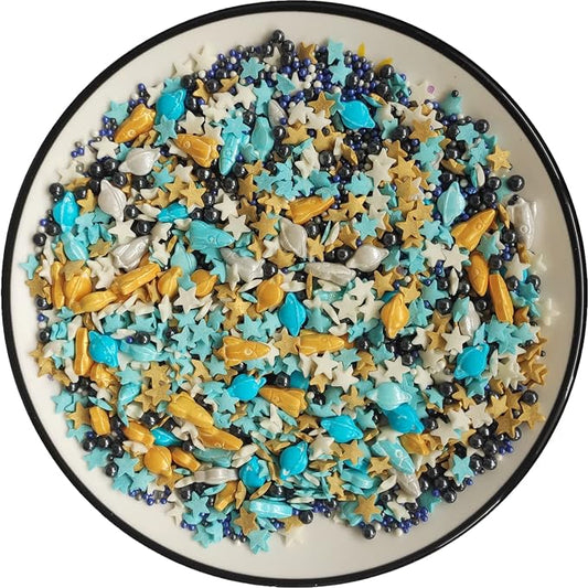 Edible Space Themed Planet Rocket Sugar Sprinkles Spacecraft Dessert sprinkles Star Cake Cupcake Toppers Pearls cookie decorations for cake Decorating, 3.35 Ounce(Mixed Colors)