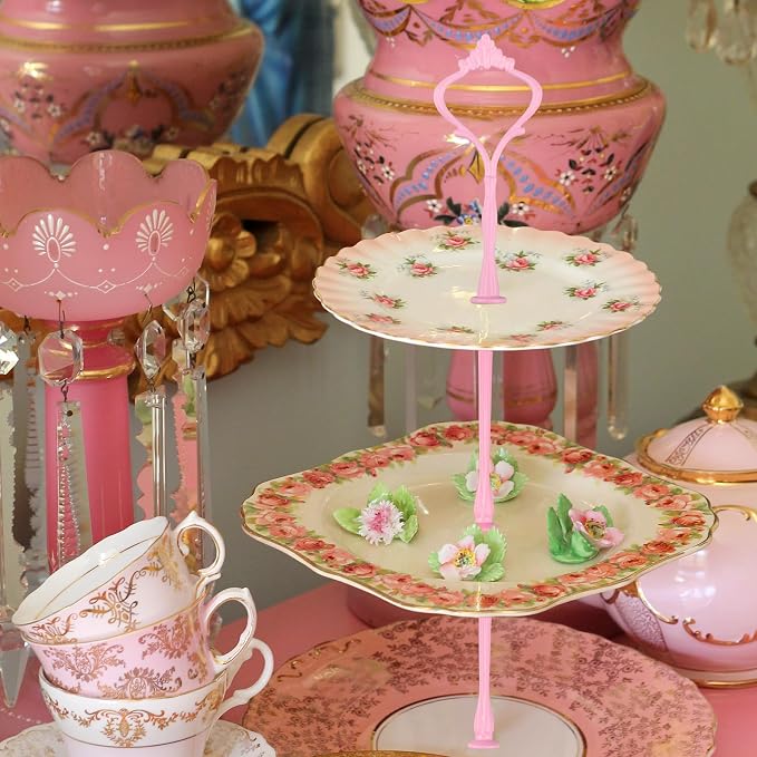 3 Tier Tiered Plate Hardware Kits Fruit Cake Plate Handle Fitting Hardware Rod Cucake Stand Tower Holder Pink Crown 5 Sets（Plate not Included）