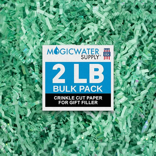 MagicWater Iridescent Crinkle Cut Paper for Gift Baskets - 2LB Diamond Mint Green - Perfect for Shredded Paper Filler, Basket Filler, Gift Boxes, Bridesmaid Gifts, Halloween Stuffers