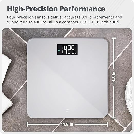 Greater Goods AccuCheck Digital Scale for Body Weight - Accurate Digital Bathroom Scale with High-Precision Sensors, Large Easy-to-Read Backlit Display, 400 lb Capacity, Auto Step-On (Gray)