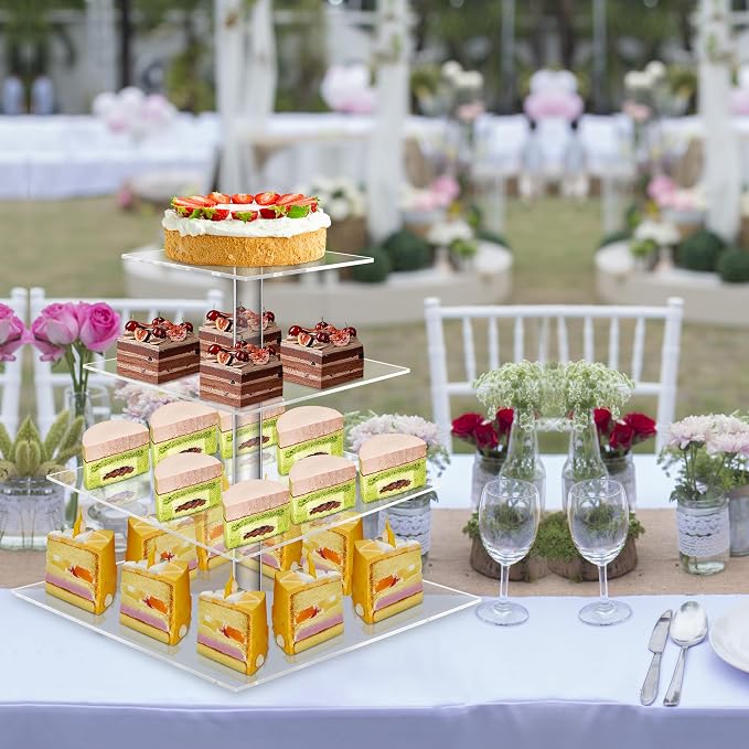 weddingwish 4 Tier Cupcake Stand, Clear Acrylic Cupcake Tower for 50 Cupcakes, Square Dessert Display Stand for Wedding,Birthday,Graduation